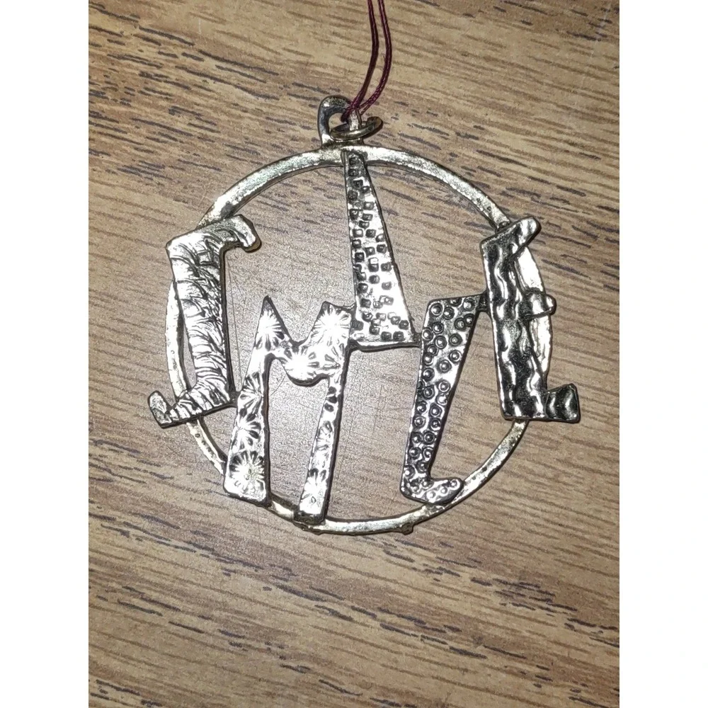Vintage MCM 60s Inspired Smile Pendant Necklace Silver Tone Texture Circle Charm